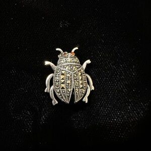 Vintage Marcasite Beetle Pin Set in Sterling Silver